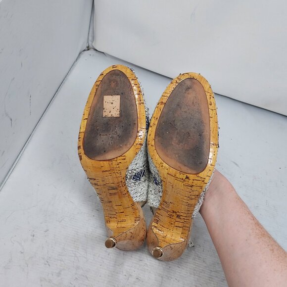 CHANEL Tweed Interlocking CC Logo Blue White Slingback Pump - Picture 2 of 13